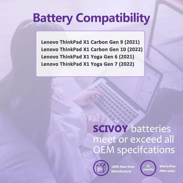 Alt view image 6 of 6 - 57Wh L20C4P71 L20M4P71 Battery Compatible with Lenovo ThinkPad X1 Carbon Gen 9/10 ThinkPad X1 Yoga Gen 6/7 Series L20D4P71 L20L4P71 SB10T83217 SB10T83215 SB10T83216 5B10W13972 5B10W13973
