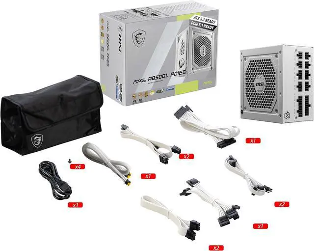 Alt view image 3 of 7 - MSI MAG A850GL PCIE5 White, Fully Modular Compact Gaming 850W Power Supply, 80+ Gold, ATX 3.1 & PCIe 5.1 Ready, Native Dual-Color 12V-2x6 Cable, 10 Year Warranty