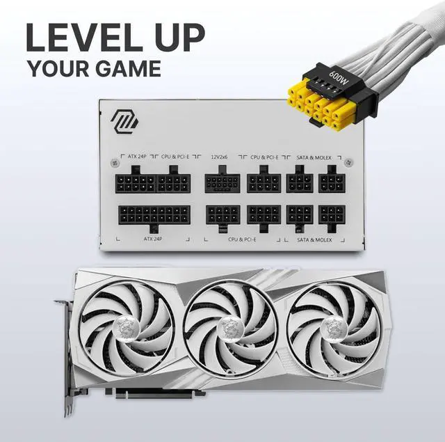 Alt view image 4 of 7 - MSI MAG A850GL PCIE5 White, Fully Modular Compact Gaming 850W Power Supply, 80+ Gold, ATX 3.1 & PCIe 5.1 Ready, Native Dual-Color 12V-2x6 Cable, 10 Year Warranty