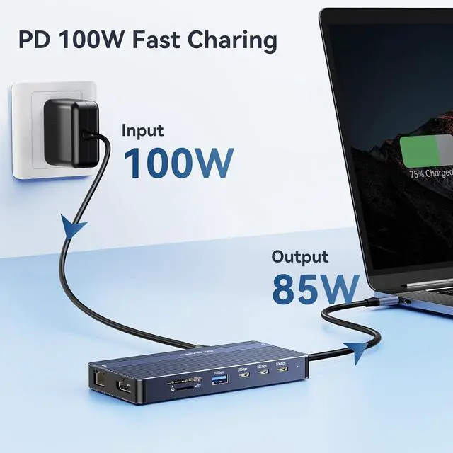 Alt view image 7 of 7 - ANYOYO USB C Docking Station Dual Monitor, 14 in 1 Docking Station 3 Monitors with 2 * 4K HDMI, DP, 5*USB-A/C 10Gbps Ports, Ethernet, SD/TF,100W PD, Hub Multiport Adapter for HP/Dell/Lenovo