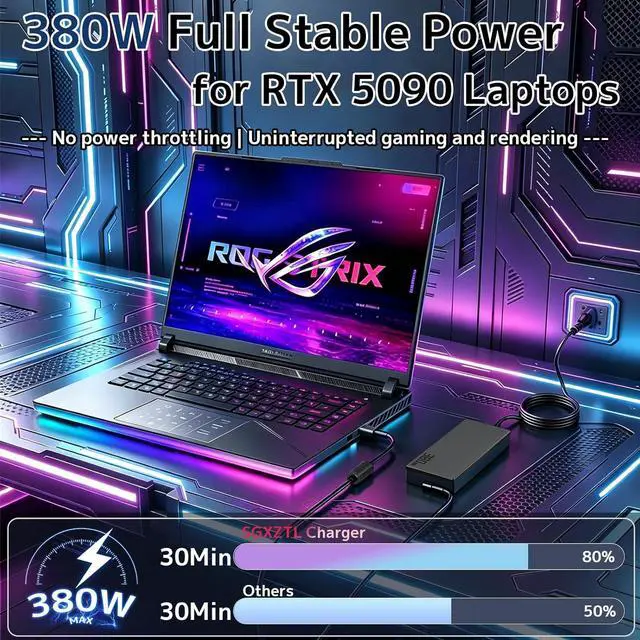 Alt view image 3 of 7 - 380W 20V 19A AC Adapter Charger Replacement for ASUS Laptop ADP-380AB B