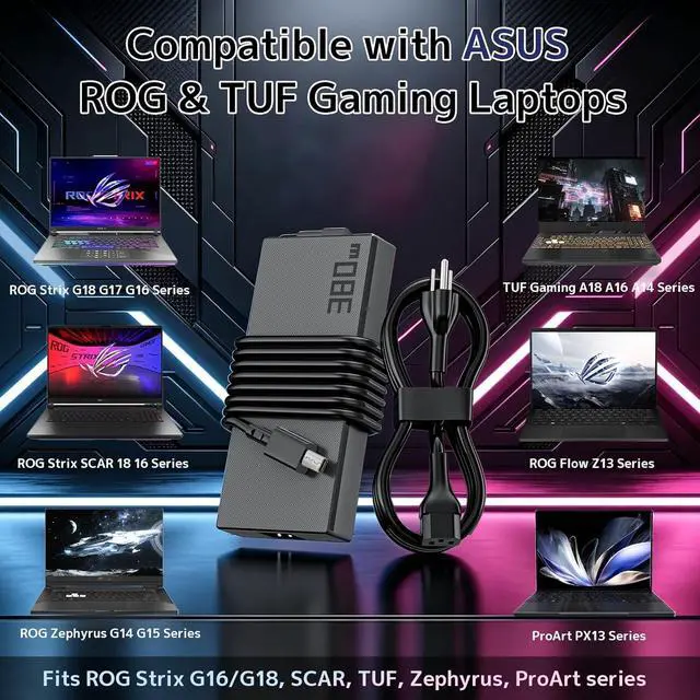 Alt view image 5 of 7 - 380W 20V 19A AC Adapter Charger Replacement for ASUS Laptop ADP-380AB B