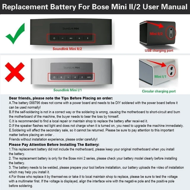 Alt view image 5 of 7 - 088796 088789 088772 080841 Speaker Battery for Bose Soudlink Bose Soundlink Mini II/2 Series 7.4V 2330mAh/17Wh