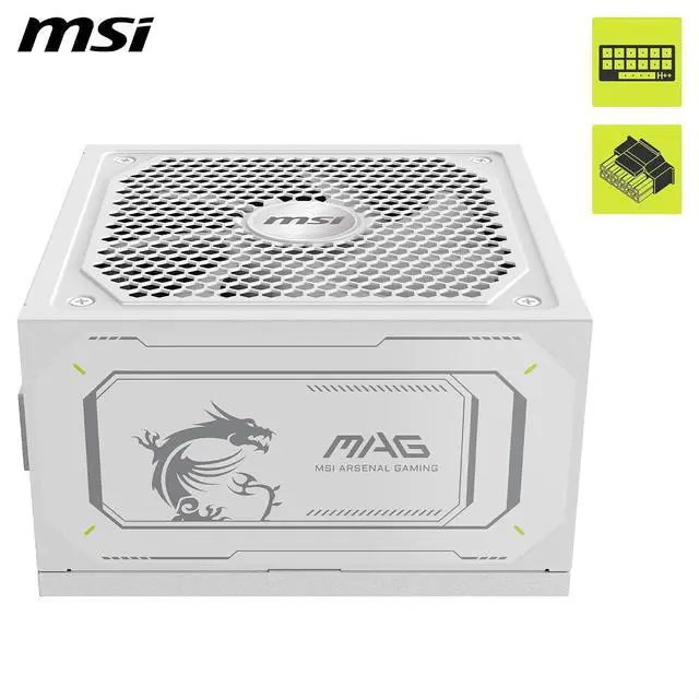 Alt view image 2 of 7 - MSI MAG A1000GL PCIE5 White, Fully Modular Compact Gaming 1000W Power Supply, 80+ Gold, ATX 3.1 & PCIe 5.1 Ready, Native Dual-Color 12V-2x6 Cable, Low-Noise, Embossed Jacket Cables, 10 Year Warranty