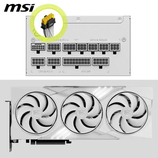 Alt view image 4 of 7 - MSI MAG A1000GL PCIE5 White, Fully Modular Compact Gaming 1000W Power Supply, 80+ Gold, ATX 3.1 & PCIe 5.1 Ready, Native Dual-Color 12V-2x6 Cable, Low-Noise, Embossed Jacket Cables, 10 Year Warranty