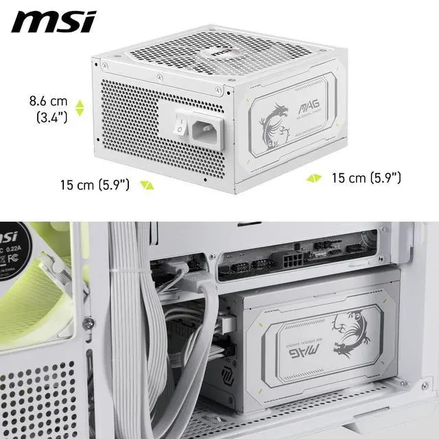 Alt view image 6 of 7 - MSI MAG A1000GL PCIE5 White, Fully Modular Compact Gaming 1000W Power Supply, 80+ Gold, ATX 3.1 & PCIe 5.1 Ready, Native Dual-Color 12V-2x6 Cable, Low-Noise, Embossed Jacket Cables, 10 Year Warranty