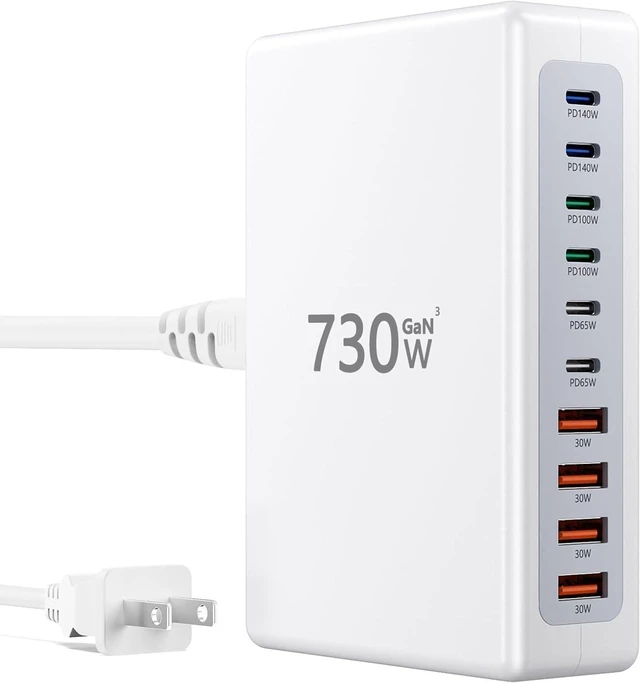 Main image of 730W USB C Charger Block Charging Station 10 Port Fast Chager 140W PD PPS AVS HUB Laptop MacBook Charger Compatible with All iPhone 17 Pro Max/17 Air/16 SE/Samsung Galaxy 25/ MacBook Pro/Air/iPad Pro
