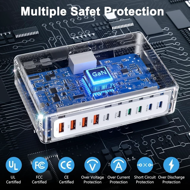 Alt view image 5 of 7 - 730W USB C Charger Block Charging Station 10 Port Fast Chager 140W PD PPS AVS HUB Laptop MacBook Charger Compatible with All iPhone 17 Pro Max/17 Air/16 SE/Samsung Galaxy 25/ MacBook Pro/Air/iPad Pro