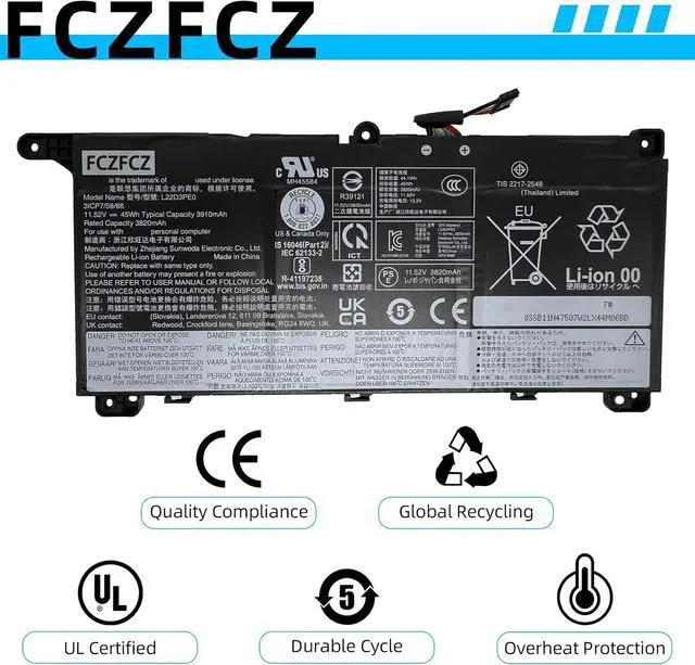 Alt view image 6 of 7 - L22D3PE0 Battery 45Wh Replacement for Lenovo ThinkBook 14 G6 IRL ABP G7 ARP IML G8 IRL IAL 16 G6 ABP IRL G7 ARP IML G8 IAL IRL / K14 G2 IRU K14 G3 IMU Series 5B11L67327 L22L3PE0 L22B3PE0 11.55V