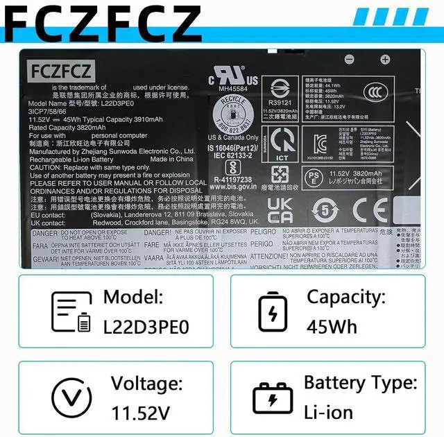 Alt view image 4 of 7 - L22D3PE0 Battery 45Wh Replacement for Lenovo ThinkBook 14 G6 IRL ABP G7 ARP IML G8 IRL IAL 16 G6 ABP IRL G7 ARP IML G8 IAL IRL / K14 G2 IRU K14 G3 IMU Series 5B11L67327 L22L3PE0 L22B3PE0 11.55V