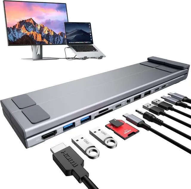 Main image of Laptop Docking Station Stand, Dock Tablet Stand, 11 in 1 USB C Hub with 4K@60Hz HDMI,2 USB3.0,2 USB2.0,PD 100W,USB C 3.0+SD/TF+Audio Universal Dock Station for MacBook Pro/Air/Dell/HP/Surface/Lenovo