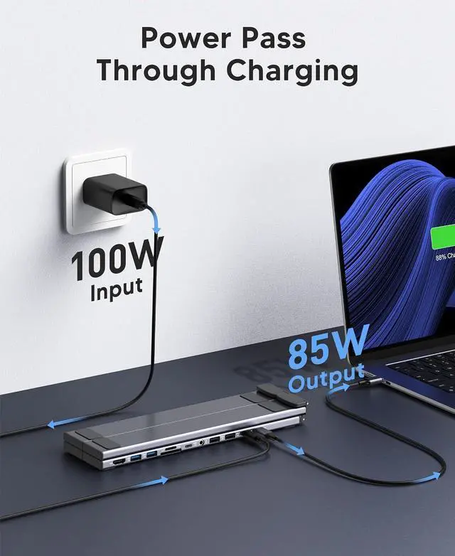 Alt view image 4 of 7 - Laptop Docking Station Stand, Dock Tablet Stand, 11 in 1 USB C Hub with 4K@60Hz HDMI,2 USB3.0,2 USB2.0,PD 100W,USB C 3.0+SD/TF+Audio Universal Dock Station for MacBook Pro/Air/Dell/HP/Surface/Lenovo