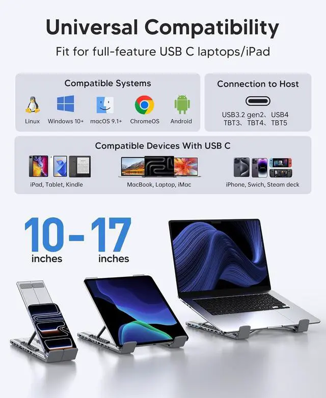 Alt view image 3 of 7 - Laptop Docking Station Stand, Dock Tablet Stand, 11 in 1 USB C Hub with 4K@60Hz HDMI,2 USB3.0,2 USB2.0,PD 100W,USB C 3.0+SD/TF+Audio Universal Dock Station for MacBook Pro/Air/Dell/HP/Surface/Lenovo