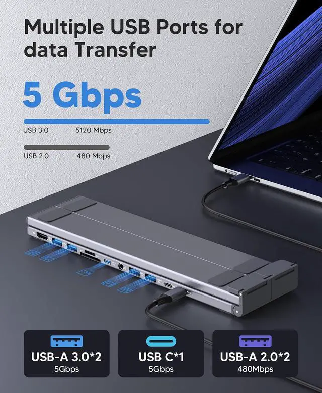 Alt view image 6 of 7 - Laptop Docking Station Stand, Dock Tablet Stand, 11 in 1 USB C Hub with 4K@60Hz HDMI,2 USB3.0,2 USB2.0,PD 100W,USB C 3.0+SD/TF+Audio Universal Dock Station for MacBook Pro/Air/Dell/HP/Surface/Lenovo