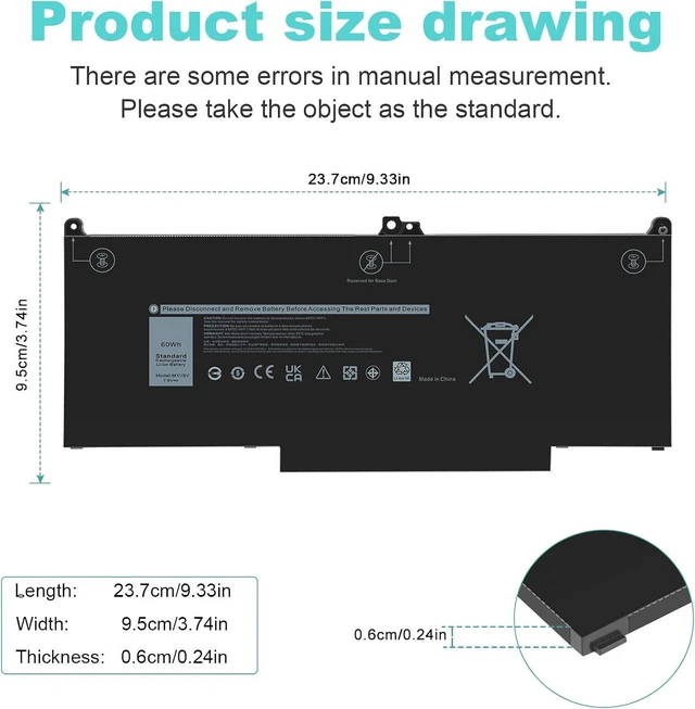 Alt view image 5 of 7 - TREE.NB MXV9V Laptop Battery for Dell Latitude E7400 E7300 E5300 E5310 E7300 E7400, Latitude 5300 5310 2-in-1, P96G P97G P99G P100G 5VC2M 05VC2M 829MX 0829MX 60Wh 7.6V