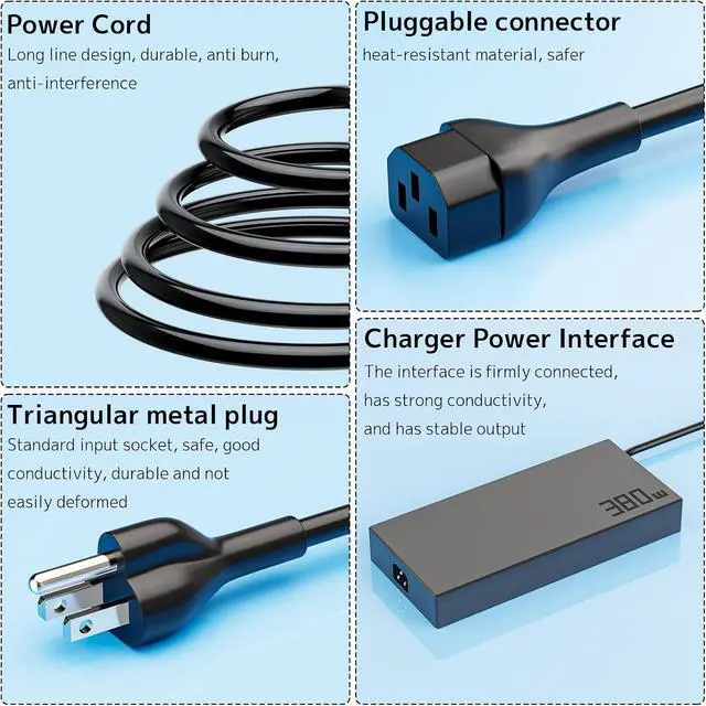 Alt view image 7 of 7 - 380W 280W 20V 19A Laptop Charger ADP-380AB B Compatible with Asus ROG Strix G16 G615 G615LW G18 G815 G815L G815LW ROG Scar 16 18 G835 TUF A16 F16 RTX 5080 ProArt PX13 P16 A24-380P1A AC Adapter Power