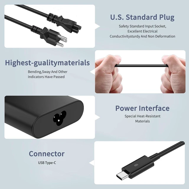 Alt view image 3 of 6 - 130W USB C Type C Laptop Charger Compatible with Dell XPS 15 17 2in1 9520 9720 9700 9575 9500; Compatible with Precision 5570 5560 5550 5510 3571 3561 3560 3541 AC Adapter Power Supply Cord