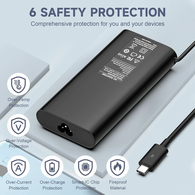 Alt view image 4 of 6 - 130W USB C Type C Laptop Charger Compatible with Dell XPS 15 17 2in1 9520 9720 9700 9575 9500; Compatible with Precision 5570 5560 5550 5510 3571 3561 3560 3541 AC Adapter Power Supply Cord