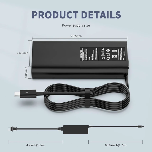 Alt view image 6 of 6 - 130W USB C Type C Laptop Charger Compatible with Dell XPS 15 17 2in1 9520 9720 9700 9575 9500; Compatible with Precision 5570 5560 5550 5510 3571 3561 3560 3541 AC Adapter Power Supply Cord