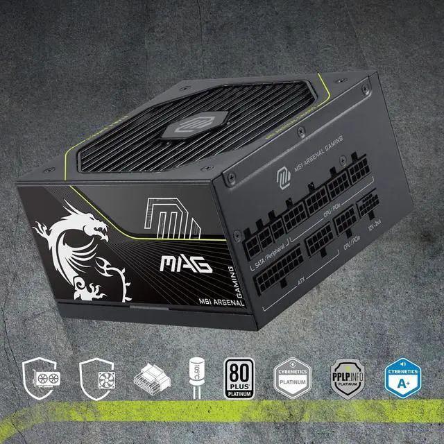 Alt view image 2 of 7 - MSI MAG A1000PLS PCIE5, Fully Modular Gaming 1000W Power Supply, 80+ Platinum, Native 12V-2x6 Cables, GPU Safeguard, 105°C Main Capacitor, Fan Safeguard, ATX 3.1 & PCIe 5.1 Ready, 10 Year Warranty