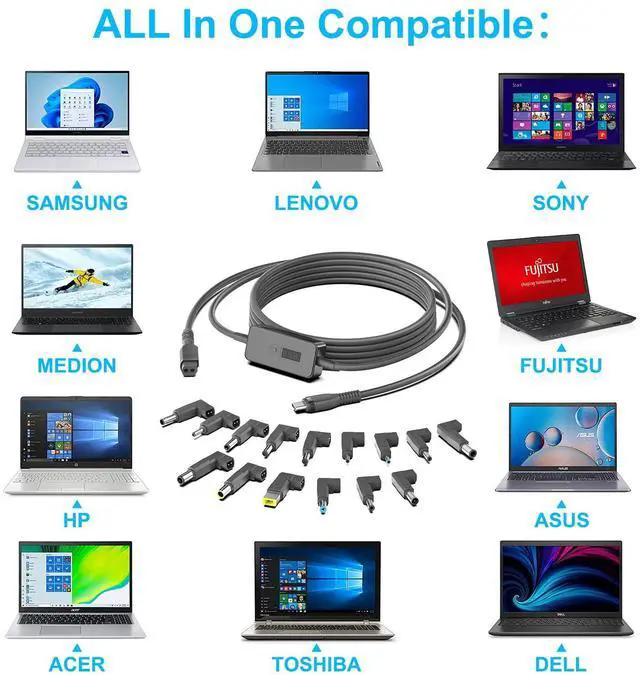 Alt view image 7 of 7 - HKY 7Ft USB C to DC Adapter with Adjustable Output 5V-9V-12V-15V-20V-28V PD Fast Charging Cable Universal Charger 15PCS Connecor Tips DC Cable Kit Fit for Laptop Chromebook Phone Speaker USB Hub