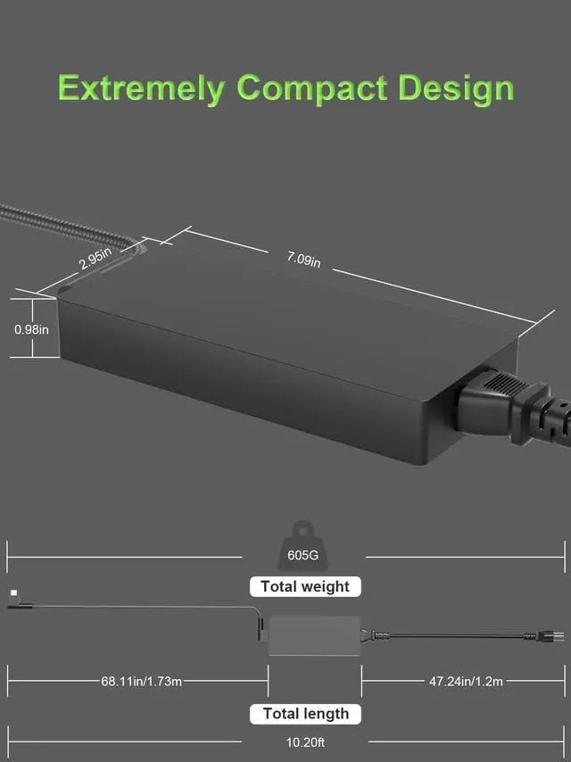 Alt view image 4 of 7 - 330W Laptop Charger Compatible with Razer Blade 16 17 18 RZ09-0423 RZ09-0484 RZ09-0509 RZ09-0483 RZ09-0510 (RTX 4070 4080 4090), RC30-0484 RC30-0423 Replacement Power Adapter