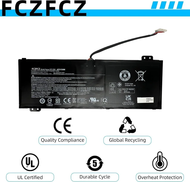 Alt view image 5 of 7 - AP21D8M Battery 55.03Wh 3733mAh Replacement for Acer Nitro 5 AN515-46 5-AN515-46-R56G 5-AN515-46-R1A1 5-AN515-46-R74X 5-AN515-46-R52P / AN515-47 AN515-58/16 AN16-51 Series KT.0040G.015 15.4V
