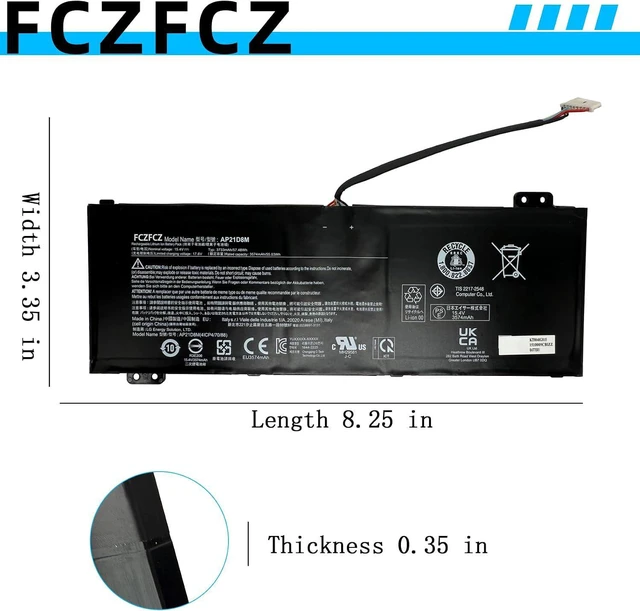 Alt view image 7 of 7 - AP21D8M Battery 55.03Wh 3733mAh Replacement for Acer Nitro 5 AN515-46 5-AN515-46-R56G 5-AN515-46-R1A1 5-AN515-46-R74X 5-AN515-46-R52P / AN515-47 AN515-58/16 AN16-51 Series KT.0040G.015 15.4V