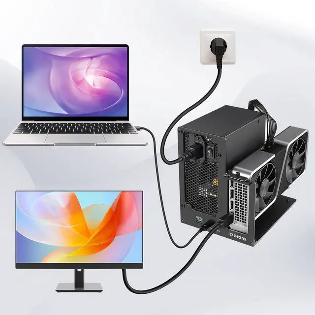 Alt view image 5 of 7 - ORARA External eGPU Dock Station, eGPU Enclosure Compatible with Thunderbolt 3/4/USB4 40Gbps Graphics Card Dock Compatible with NVIDIA/AMD PCIe, PD 85W, Daisy Chain, ATX Power Supply Support (Black)