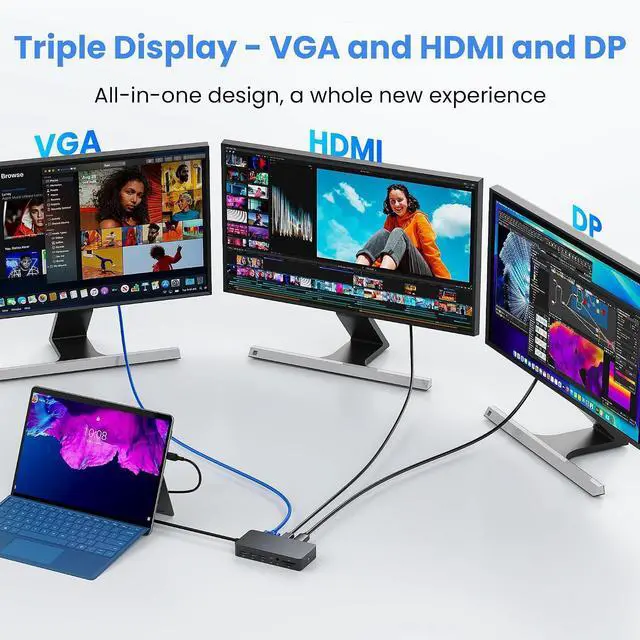 Alt view image 3 of 7 - Surface Docking Station, 12-in-1 Triple Display Dual 4K HDMI & DP & VGA, Ethernet, USB Hub, Surface Pro Dock for Surface Pro 12/11/10/9/8/X/7/6/5/4/3, Surface Laptop 7/6/5/4/3/2/1, Surface Book Go
