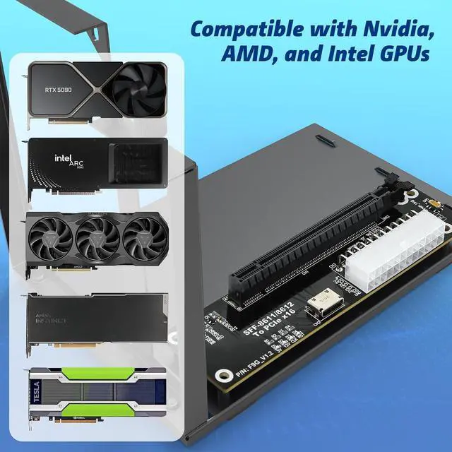 Alt view image 2 of 7 - PCIe 4.0 x4 64Gbps eGPU Dock with 29.5 in SFF-8611 OCuLink Cable, OCuLink SFF-8612 8311 to PCIe x16 External GPU Dock for Laptop & Mini PC, External gpu Enclosure Supports External Graphics Card