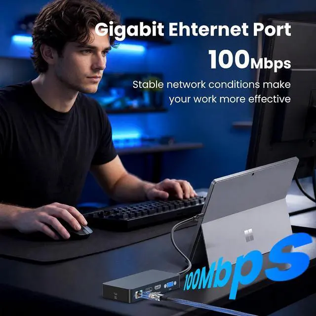 Alt view image 7 of 7 - Surface Docking Station, 12-in-1 Triple Display Dual 4K HDMI & DP & VGA, Ethernet, USB Hub, Surface Pro Dock for Surface Pro 12/11/10/9/8/X/7/6/5/4/3, Surface Laptop 7/6/5/4/3/2/1, Surface Book Go