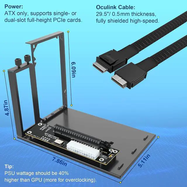 Alt view image 4 of 7 - PCIe 4.0 x4 64Gbps eGPU Dock with 29.5 in SFF-8611 OCuLink Cable, OCuLink SFF-8612 8311 to PCIe x16 External GPU Dock for Laptop & Mini PC, External gpu Enclosure Supports External Graphics Card