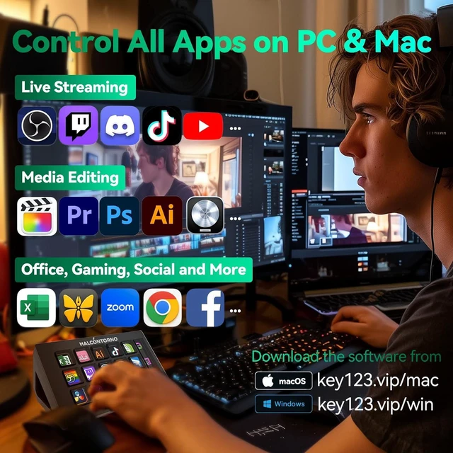 Alt view image 6 of 7 - Stream Dock - Mirabox Steamdeck for PC Mac, Wired Streaming Controller for Content Creators Gamers, Programmable Macro Keyboard, Streaming Gaming Setup (V293 Slim with Screen)