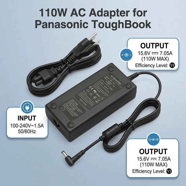 Alt view image 4 of 7 - 110W 15.6V 7.05A Laptop Charger Compatible with Panasonic Toughbook FZ-55 CF-54 CF-53 CF-52 CF-33 CF-31 CF-19 CF-D1, 5.5 x 2.5mm AC Adapter with US Power Cord