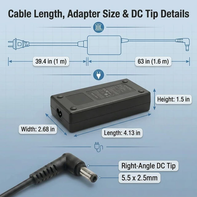 Alt view image 3 of 7 - 110W 15.6V 7.05A Laptop Charger Compatible with Panasonic Toughbook FZ-55 CF-54 CF-53 CF-52 CF-33 CF-31 CF-19 CF-D1, 5.5 x 2.5mm AC Adapter with US Power Cord