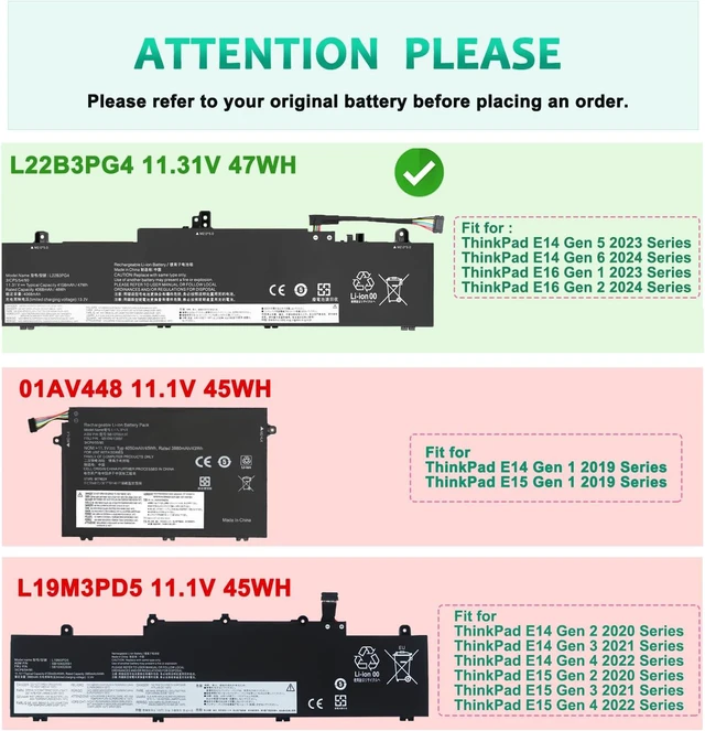 Alt view image 2 of 7 - L22X3PG4 L22B3PG4 L22D3PG5 L22M3PG5 Laptop Battery Replacement for Lenovo ThinkPad E14 Gen 5/6 E16 Gen 1/2 Series L22L3PG5 L22D3PG4 L22M3PG4 SB11K63019 5B11K63025 SB11N45980 5B11N45988 5B11N46005