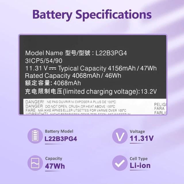 Alt view image 3 of 7 - L22X3PG4 L22B3PG4 L22D3PG5 L22M3PG5 Laptop Battery Replacement for Lenovo ThinkPad E14 Gen 5/6 E16 Gen 1/2 Series L22L3PG5 L22D3PG4 L22M3PG4 SB11K63019 5B11K63025 SB11N45980 5B11N45988 5B11N46005