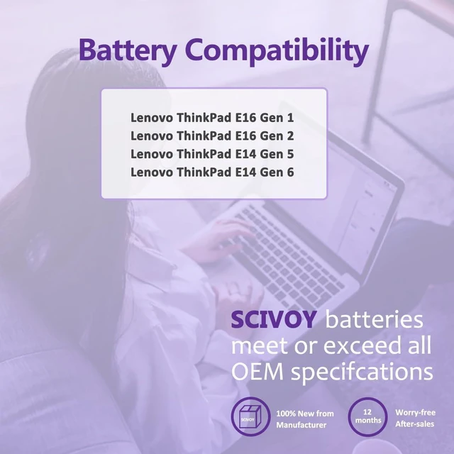 Alt view image 7 of 7 - L22X3PG4 L22B3PG4 L22D3PG5 L22M3PG5 Laptop Battery Replacement for Lenovo ThinkPad E14 Gen 5/6 E16 Gen 1/2 Series L22L3PG5 L22D3PG4 L22M3PG4 SB11K63019 5B11K63025 SB11N45980 5B11N45988 5B11N46005
