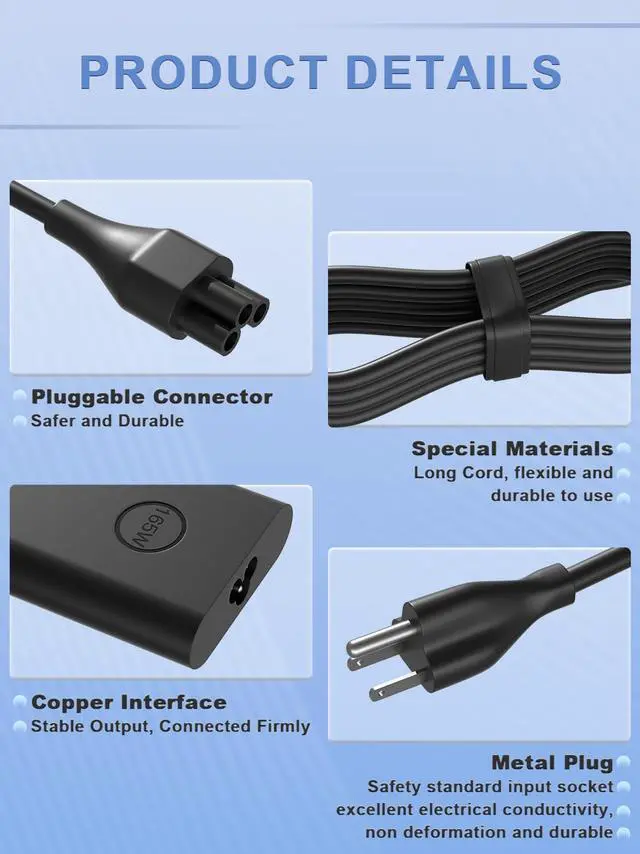 Alt view image 4 of 7 - 165W USB C Charger Compatible with Dell Precision 3581 3580 5690 5680Latitude 7640 7340 5540 5440 XPS 17 9720 9730Inspiron-14 16 Plus 7640 7430 Pro Rugged DA165PM210 Laptop
