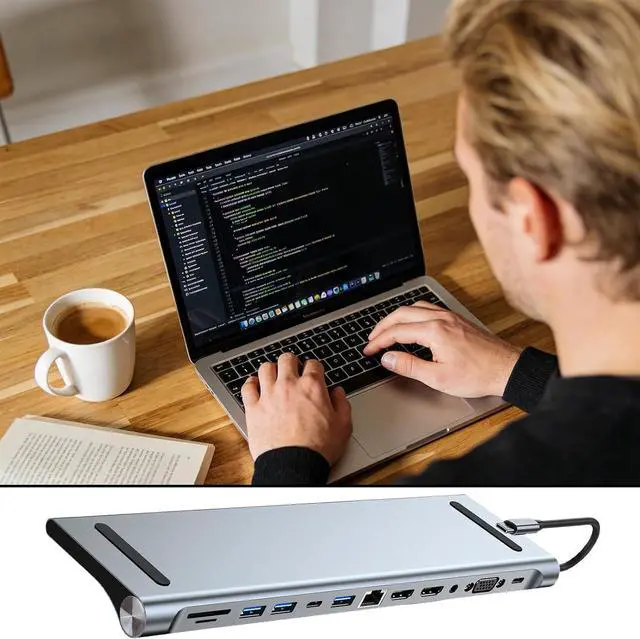 Alt view image 2 of 7 - Aluminum 12 in 1 Type C Dock USB3.0 USB2.0 Splitter Multiport Adapter 4K RJ45 HDTV Expansion Device for Laptop Ethernet USB C Center