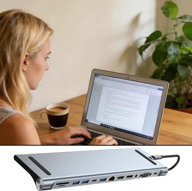 Alt view image 7 of 7 - Aluminum 12 in 1 Type C Dock USB3.0 USB2.0 Splitter Multiport Adapter 4K RJ45 HDTV Expansion Device for Laptop Ethernet USB C Center