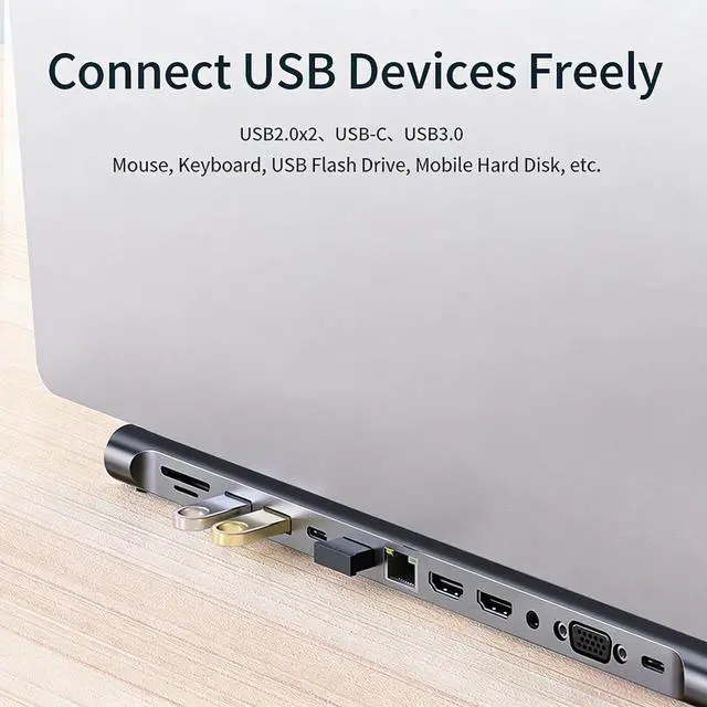 Alt view image 4 of 7 - USB C Docking Station Multiport Expansion Device with RJ45 4K Output Laptop Stand USB C Adapter Dock Multiport