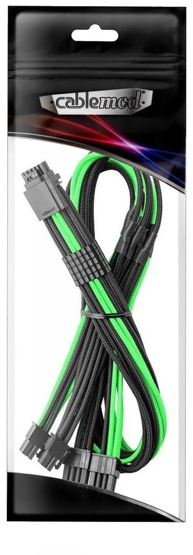 Alt view image 3 of 3 - CableMod E-Series Pro ModMesh Sleeved 12VHPWR StealthSense PCI-e Cable for EVGA G/G+ / P/P+ / T (Black + Light Green, 16-pin to Quad 8-pin, 60cm)