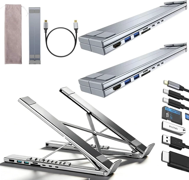 Main image of 8-in-1 USB-C Laptop Docking Station Stand, Laptop Stand with Docking Station with 4K HDMI, 100W PD & 5 USB Ports, Foldable Multiport Adapter for USB-C Laptops, Sophisticated Power, Simplified (2Pcs)