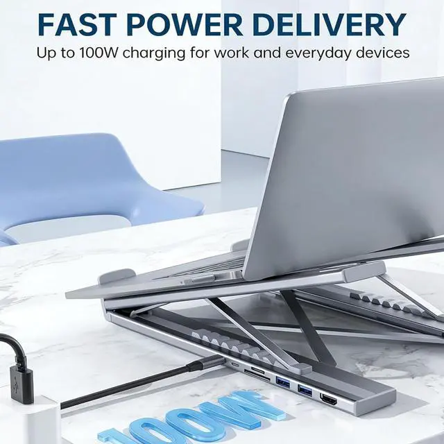 Alt view image 5 of 7 - 8-in-1 USB-C Laptop Docking Station Stand, Laptop Stand with Docking Station with 4K HDMI, 100W PD & 5 USB Ports, Foldable Multiport Adapter for USB-C Laptops, Sophisticated Power, Simplified (1Pc)