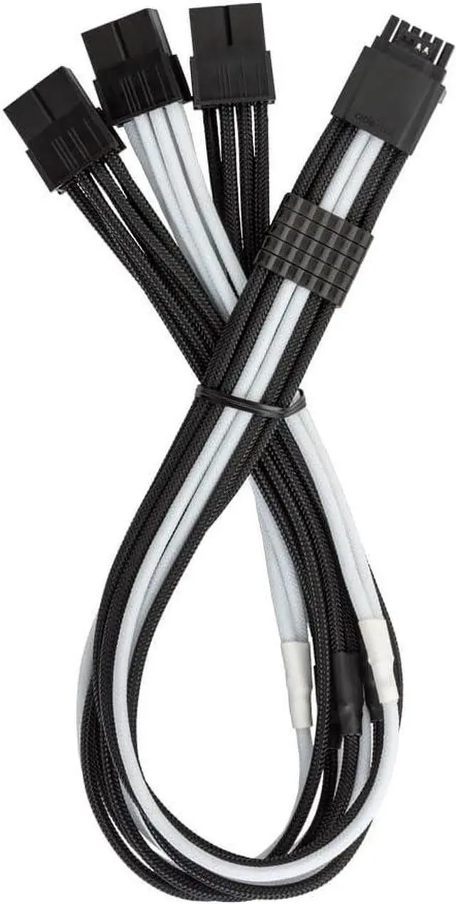 Main image of CableMod ModMesh Sleeved 12VHPWR StealthSense PCI-e Extension (Black + White, 16-pin to Triple 8-pin, 45cm)