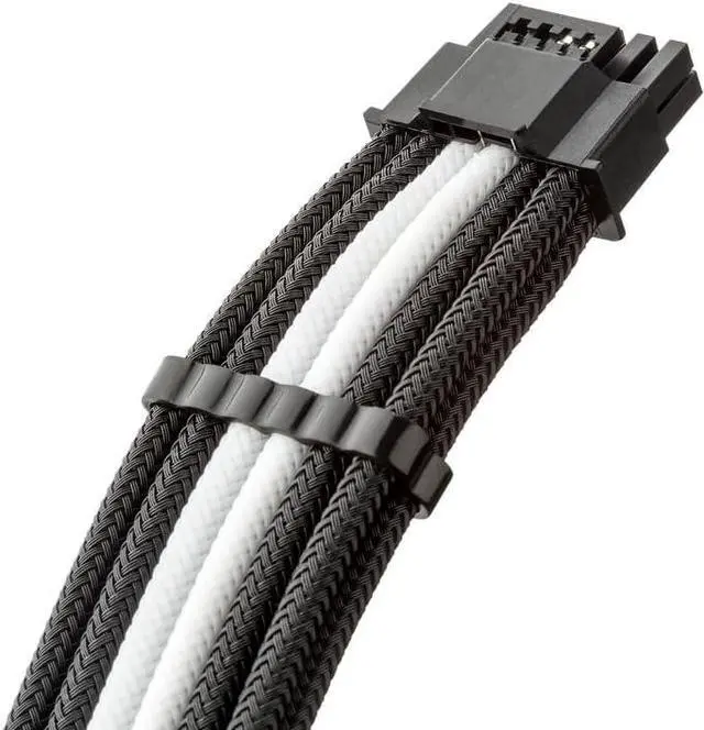 Alt view image 2 of 3 - CableMod ModMesh Sleeved 12VHPWR StealthSense PCI-e Extension (Black + White, 16-pin to Triple 8-pin, 45cm)