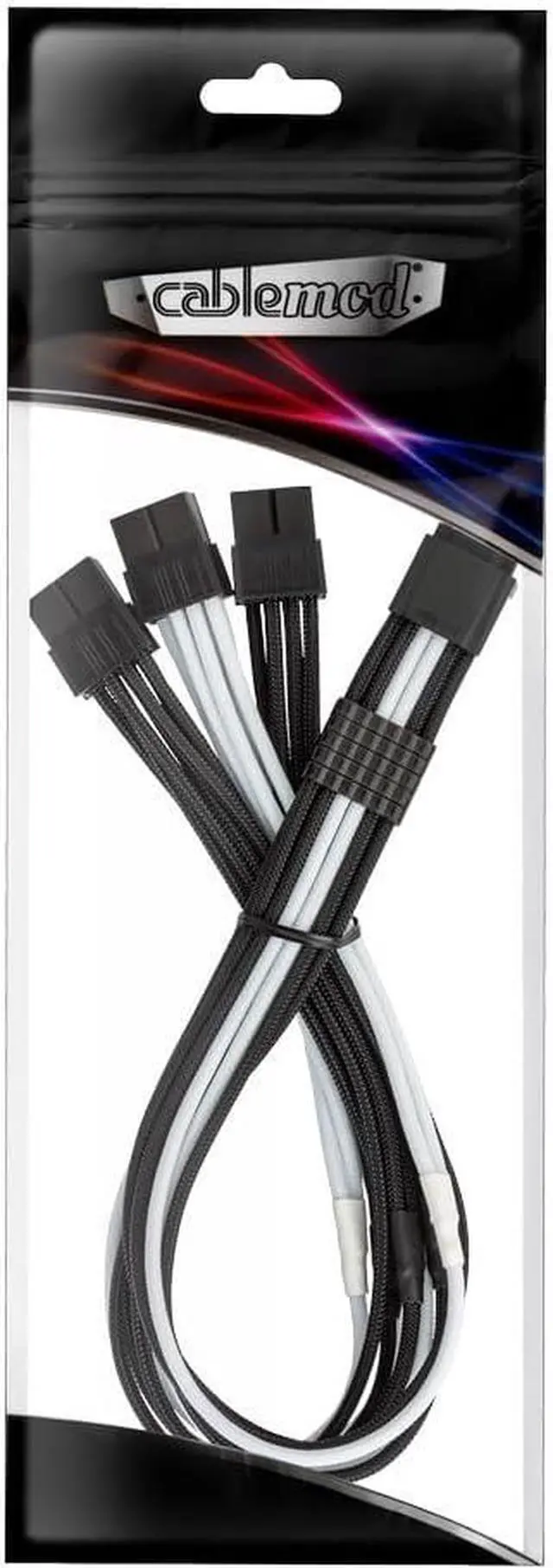 Alt view image 3 of 3 - CableMod ModMesh Sleeved 12VHPWR StealthSense PCI-e Extension (Black + White, 16-pin to Triple 8-pin, 45cm)