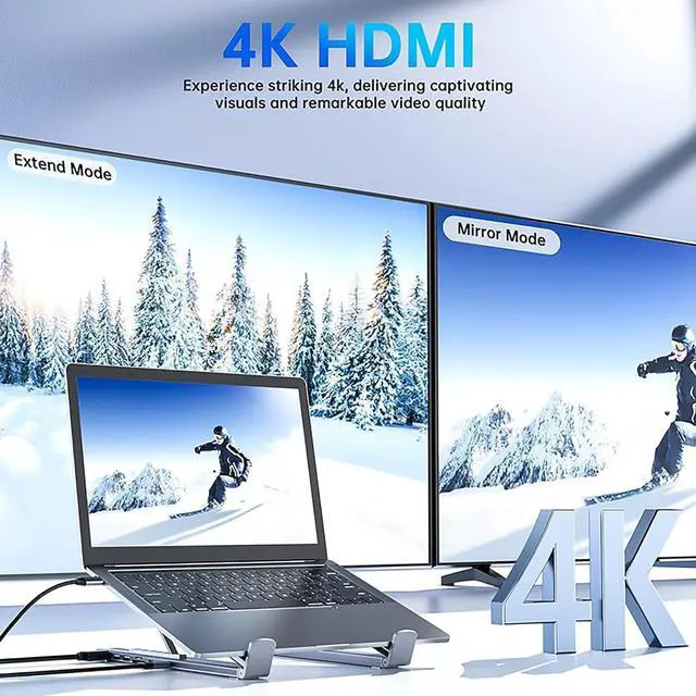 Alt view image 4 of 7 - Ergonomic 8-in-1 USB-C Laptop Stand with Docking Station, Adjustable Foldable Aluminum Riser, 4K HDMI, 100W PD, USB Ports for MacBook, Notebook (1, 8-in-1)
